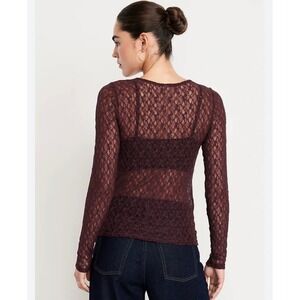 Old Navy Long Sleeve Lace Top Wine Floral Sheer Layering Size Large NWT